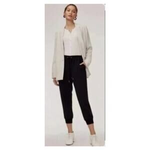 Aritzia Wilfred Buffon Crepe Joggers Black Drawstring Elastic Cuff Pants Size L
